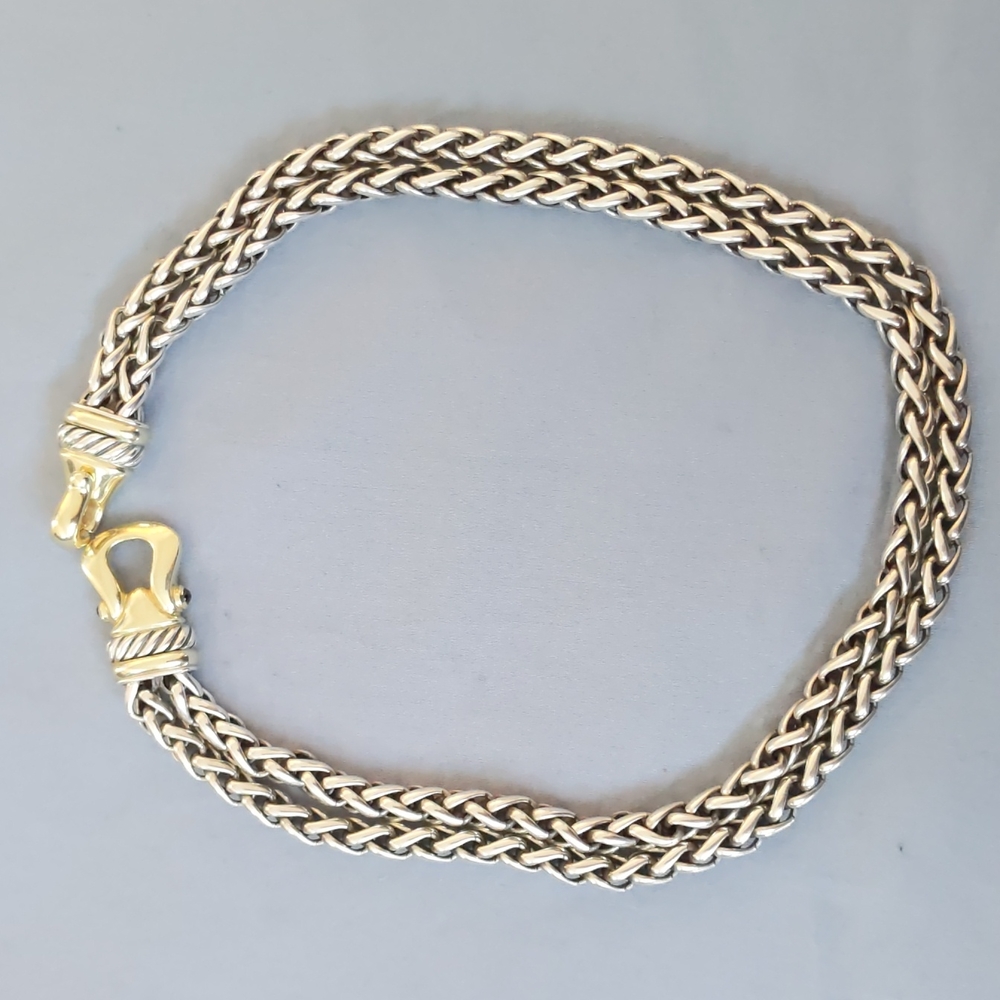 David Yurman 16" Double Wheat Sterling Silver and Rhodolite Garnet Necklace